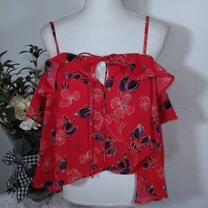 JAPNA COLD SHOULDER RED BLOUSE SZ.L EUC